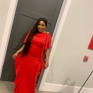 Marciano Bold Red Ruffle-Detail Maxi Dress